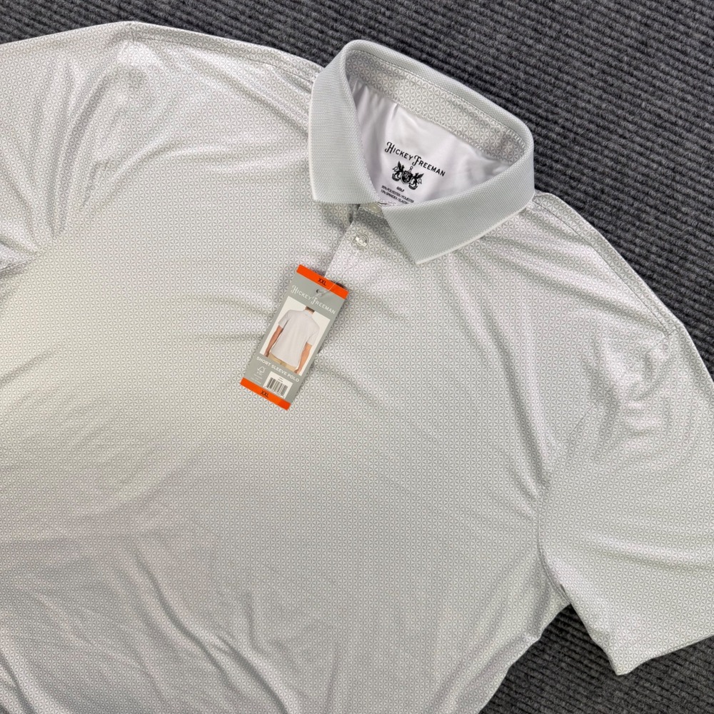 NEW Hickey Freeman Golf Polo Shirt Mens XXL Gray White Geometric Performance